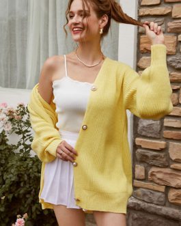 Casual V-Neck Street Wear Sweaters And Cardigan
