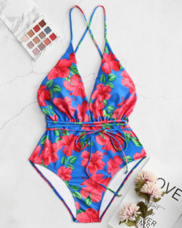 Flora Criss Cross Backless Dry Quickly High Waisted Swimwear