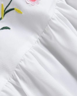 Flower Embroidery Flounce Sleeves Bohemian Mini Shirt Dress