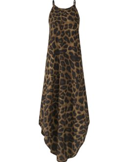 Leopard Animal Print Sleeveless High Low Hem Maxi Dress