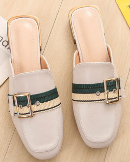 Mules PU Leather Square Toe Slip-On Puppy Heel Casual Shoes