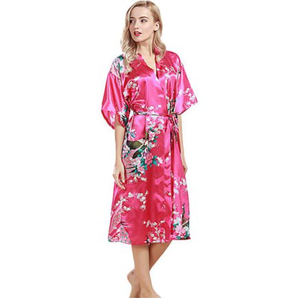 Sexy Fashion Peacock Print Loose Pattern Silk Pajamas Robe - Power Day Sale