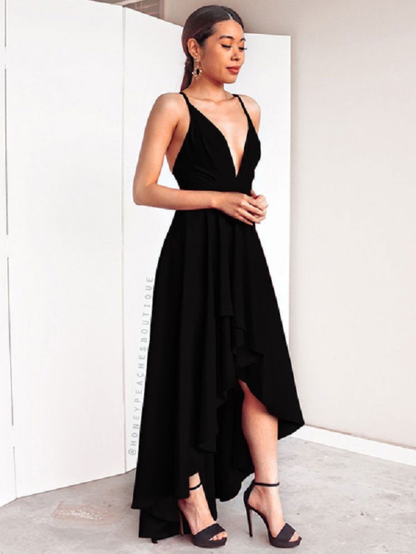 Sexy Long Dress Sleeveless Plunging Neck Backless High Low Maxi Dress ...