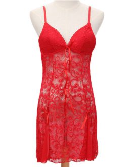 Sexy V Neck Mesh See-Through Lace Patchwork Sleep Dress