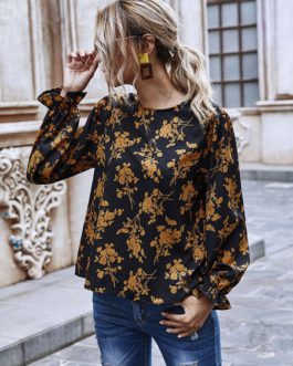 Shirt  Floral Print Flowers Jewel Neck Long Sleeves Polyester Casual Tops