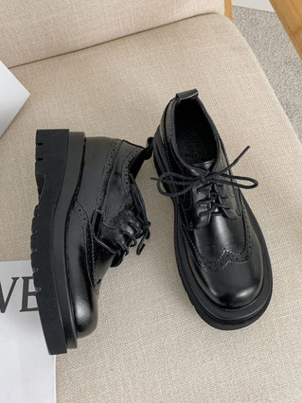 Stylish Oxfords Round Toe Puppy Heel PU Leather Lace Up Casual Leather ...