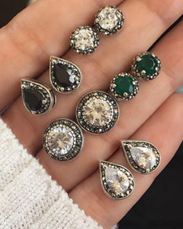 5 Pairs of Crystal Rhinestone and Onyx Stud Earrings