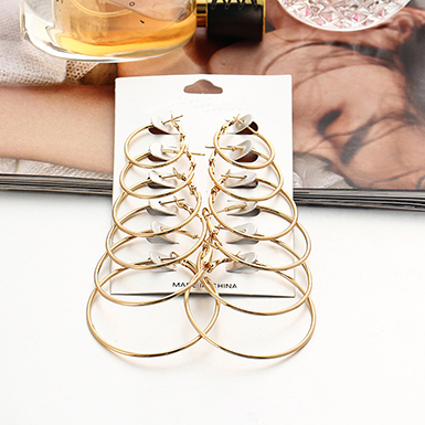 6 Pair Set of Simple Gold Hoops in Graduating Sizes