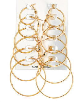 6 Pair Set of Simple Gold Hoops in Graduating Sizes