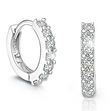 925 Sterling Silver Paved Crystal Hoop Earrings