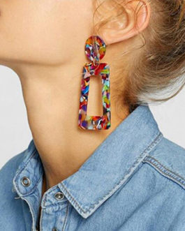 Abstract Color Explosion Large Dangling Hollow Earrings