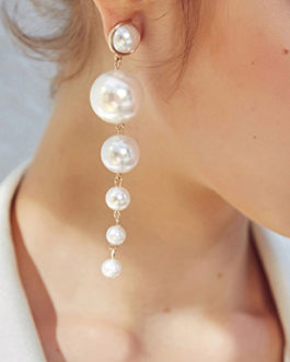 Cascading Dangling Pearl Style Earrings Gold Trim