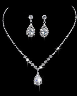 Crystal Rhinestone Necklace Matching Drop Pendant Earrings