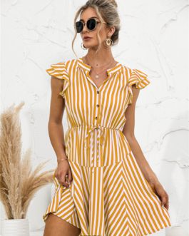 Fashion Cap Sleeve Striped Patchwork Dresses
