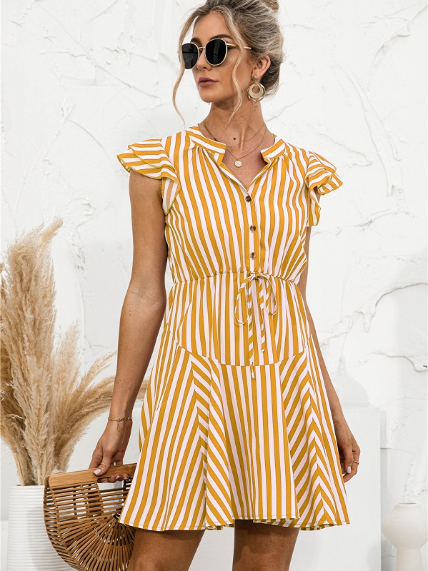 Fashion Cap Sleeve Striped Patchwork Dresses - Power Day Sale