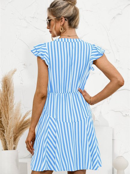 Fashion Cap Sleeve Striped Patchwork Dresses - Power Day Sale