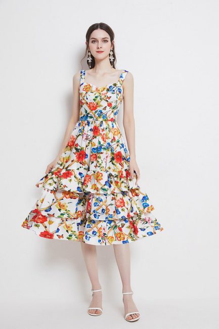 Fashion Tiered Layer Ruffles Boho Dress Floral Print Midi Dresses ...