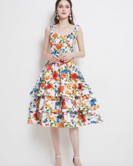 Fashion Tiered Layer Ruffles Boho Dress Floral Print Midi Dresses