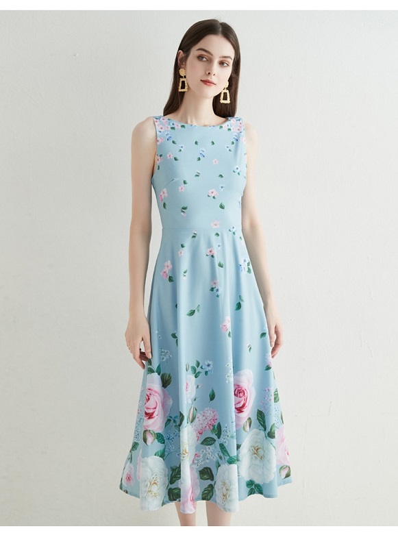 Floral Beach Dress Flower Printed Party High Waist Tank Long Maxi Vestidos