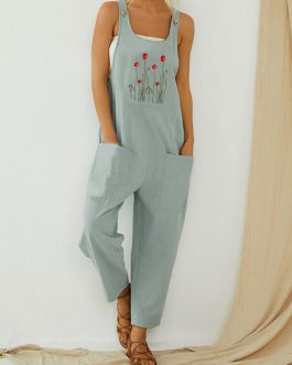 Flower Embroidered Straps Casual Jumpsuit
