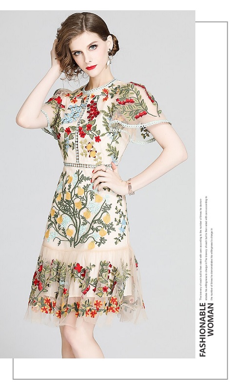 Gorgeous Flower Embroidery Hollow Out Slim Ruffles Dress Elegant ...