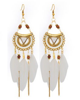 Indian Style Dangling Leaf and Metal Earrings with Beads