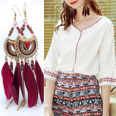 Indian Style Dangling Leaf and Metal Earrings with Beads