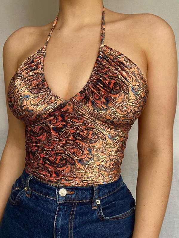 New Halter Paisley Printed Crop Tank