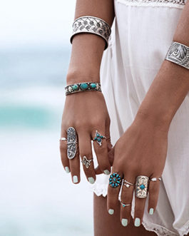 Nine Piece Ring Set with Faux Turquoise