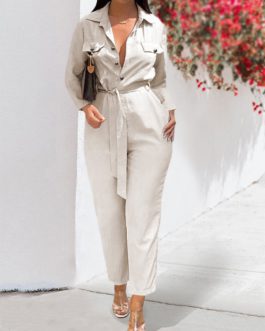 Pockets Knotted Casual Jumpsuit