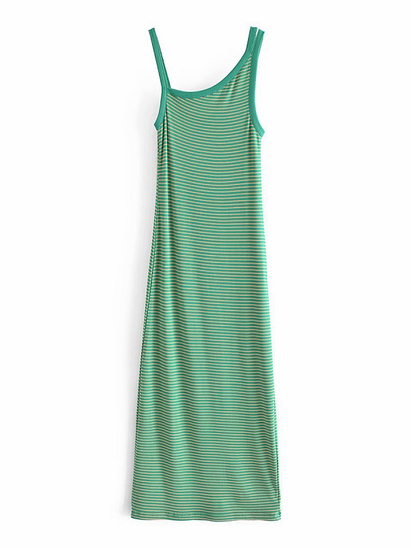 Striped Knitted Sleeveless Midi Dress