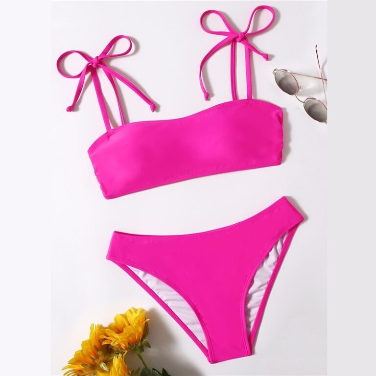 Tie Shoulder Bikini Swimsuit Straps High Cut Beach Casual Bikinis Set ...