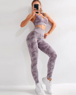 2Pcs Yoga Set Fitness Leggings Strappy Bra Sports Suits