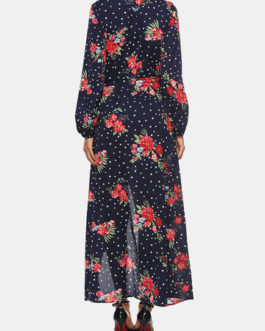 Bohemian Flower Print Tie Front Deep V Holiday Dress