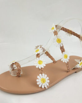 Braided Strap Flowers Decor Comfy Clip Toe Beach Sandals