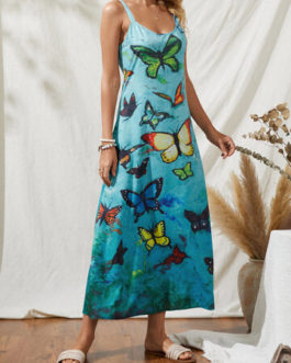 Casual Bohemian Butterflies Print Straps Dress