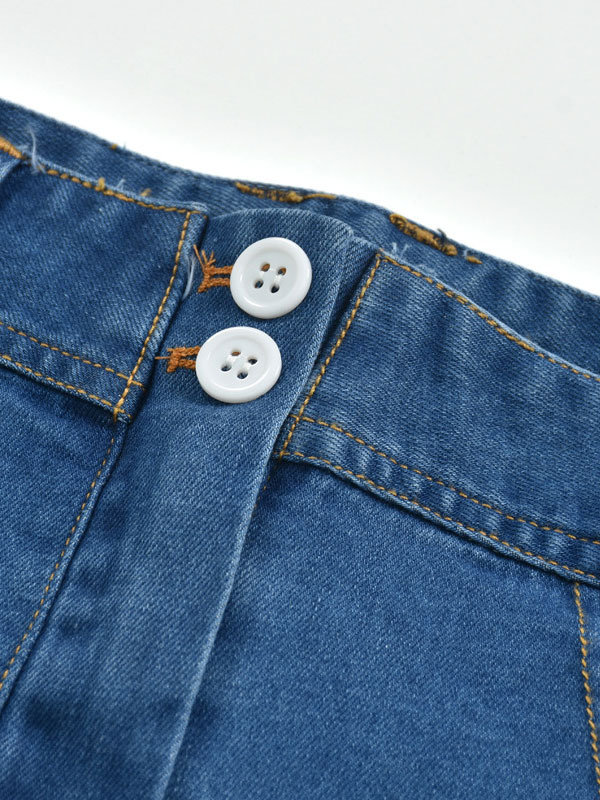 Denim Buttons Cowboy Natural Waist Skinny Shorts - Power Day Sale