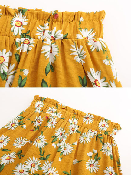 Floral Printed Pattern Ruffles Polyester Casual Shorts - Power Day Sale