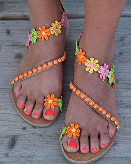 Flowers Wrap Around Ankle Comfortable Clip Toe Flat Sandals