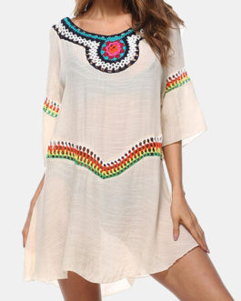 Holiday Embroidery Crochet Hollow Out Beaches Dress