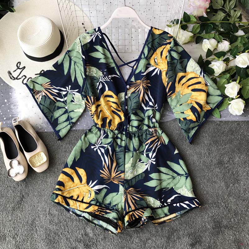 Korean Sexy Chiffon Tunic Floral Print Jumpsuit