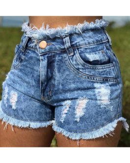 Shorts Casual Skinny Solid Color Buttons Denim Short Pants