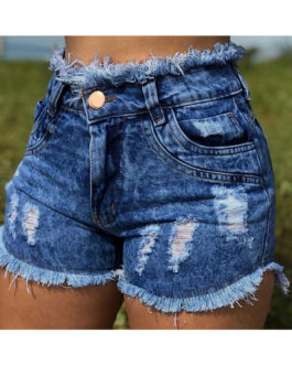 Shorts Casual Skinny Solid Color Buttons Denim Short Pants