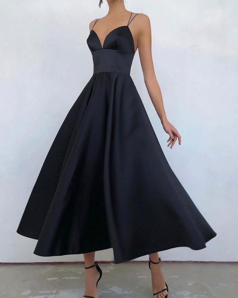 Spaghetti Straps Sleeveless Pleated Party Dress