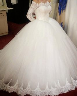Beaded Appliques Lace Long Sleeves Bridal Gown