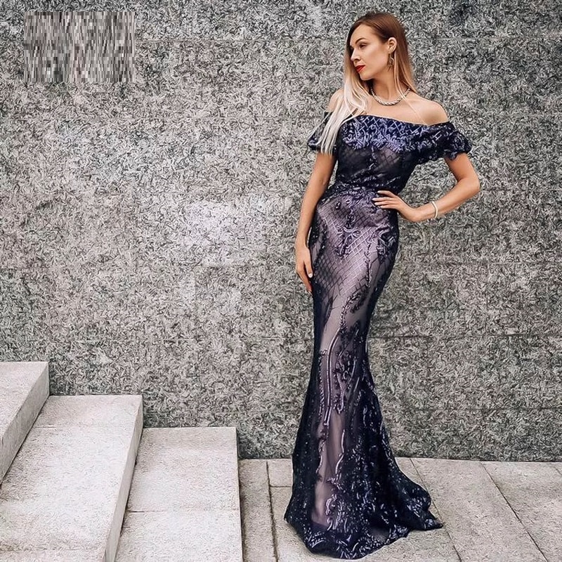 Sexy Off The Shoulder See-Through In Waist Reflective Long Dress