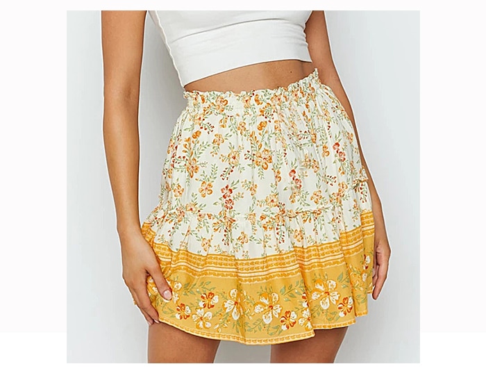 Vintage Elastic Waist Floral Print Ruffles Short Skirts - Power Day Sale