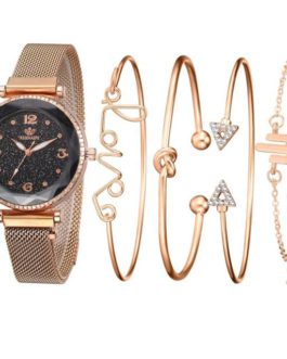 Casual Fashion Starry Sky Magnet Watch Buckle Bracelet and Wrist Watch Set