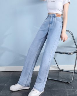 Casual Ice Silk High Elastic Waist Straight Jeans