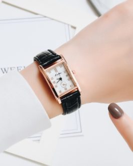Casual Leather Rectangle Rhinestone Wrist Watch